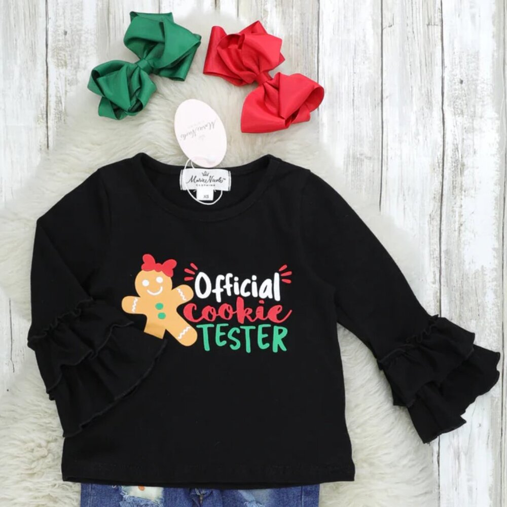Official Cookie Tester Boutique Top 2T Black Gingerbread Man